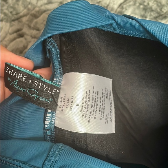 Aqua Green Blue Ruched One Piece Swimsuit - Picture 2 of 2